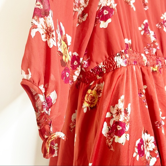 Torrid Burnt Orange Puff Balloon Sleeve Floral Dress Plus Size 30 - Picture 14 of 15